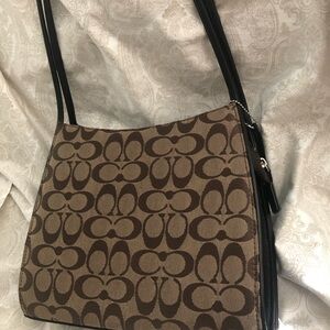 Coach Brown and Tan Signature Shoulder Bag